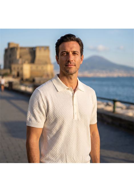Paolo Pecora Milano Men's Textured Cotton Polo Gauge 16 - White 1102 PAOLO PECORA |  | A046 F1001102